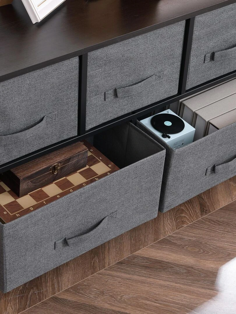 Commode 5 tiroirs non tissés anthracite métal noir plateau MDF aspect bois   gris anthracite