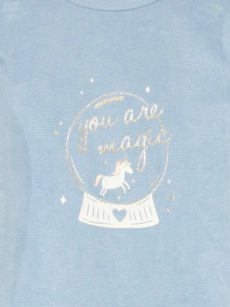 Pyjama long en velours   2 pièces   Bleu