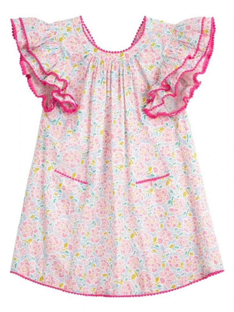 Robe Cérémonie Fleurie Rose Été   Manches Papillons  BUTTERFLY   La Faute à Voltaire   Rose clair