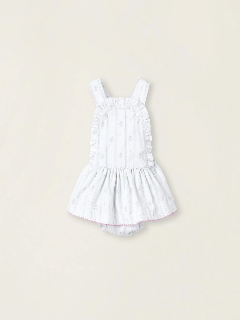 Robe Salopette Avec Bloomer Pour Nouveau Née ATLANTIC COMPANY Blanc