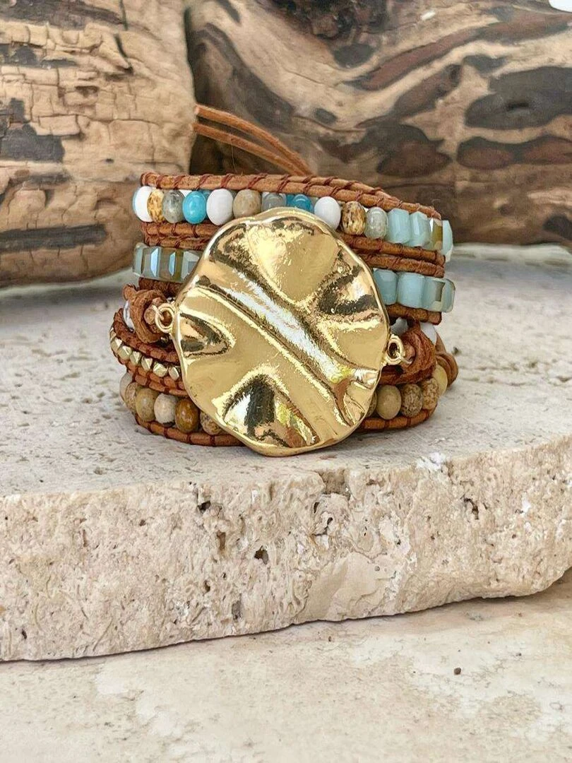 Bracelet bohème en plaqué or   Marron