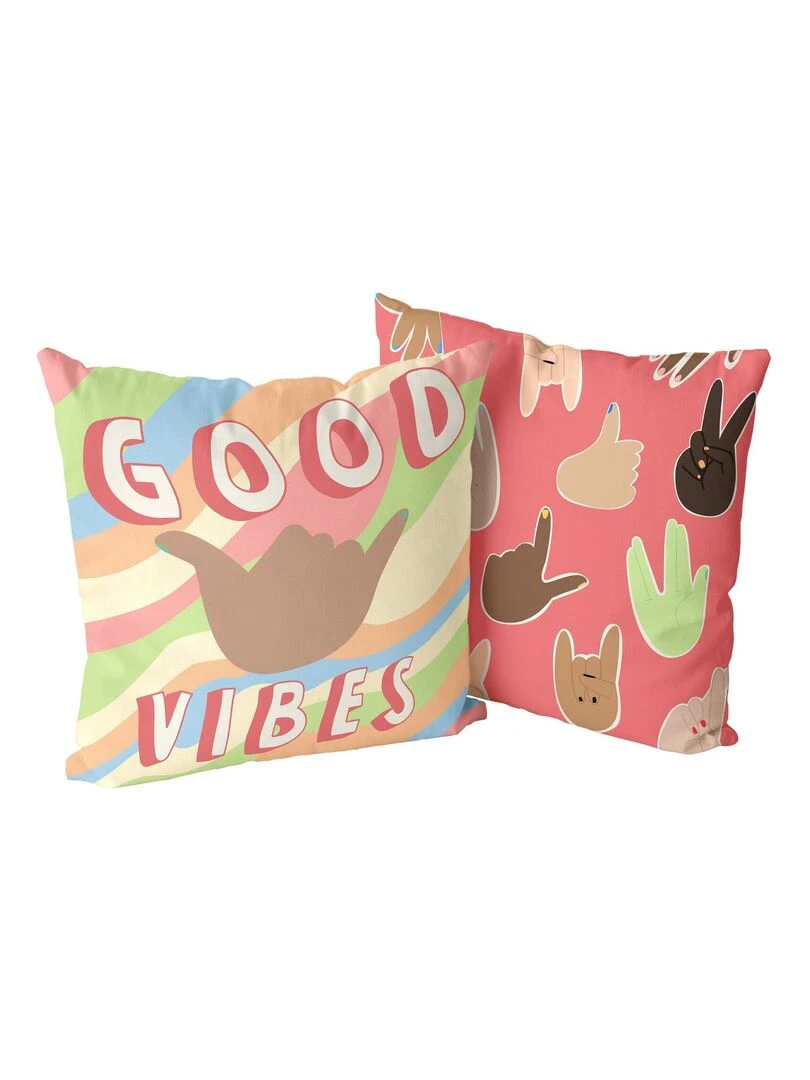Housse de coussin décoratif Good vibes "Happyfriday" Blanc