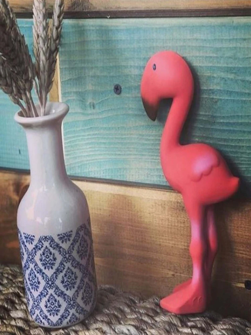 Grand Hochet En Caoutchouc Naturel Flamant Rose Et Sa Jolie Boîte   N/A
