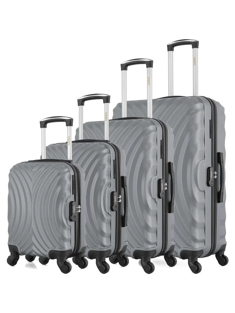 Lot de 4 Valises Rigides Grand Format Taille Moyenne Cabine et Cabine XXS LAGOS M Gris