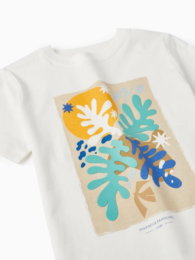T shirt à manches courtes en coton pour fille 'Polynésie' manches courtes   Blanc