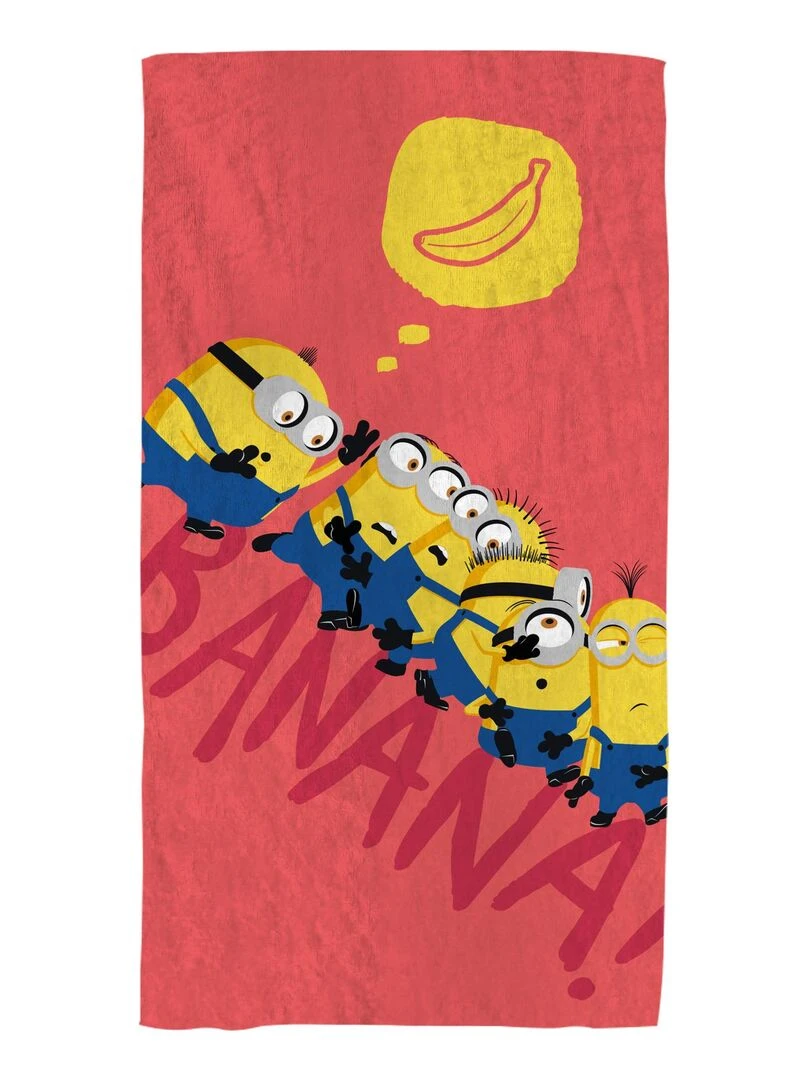 Drap de plage imprimé 100% coton MINIONS BANANA Rouge