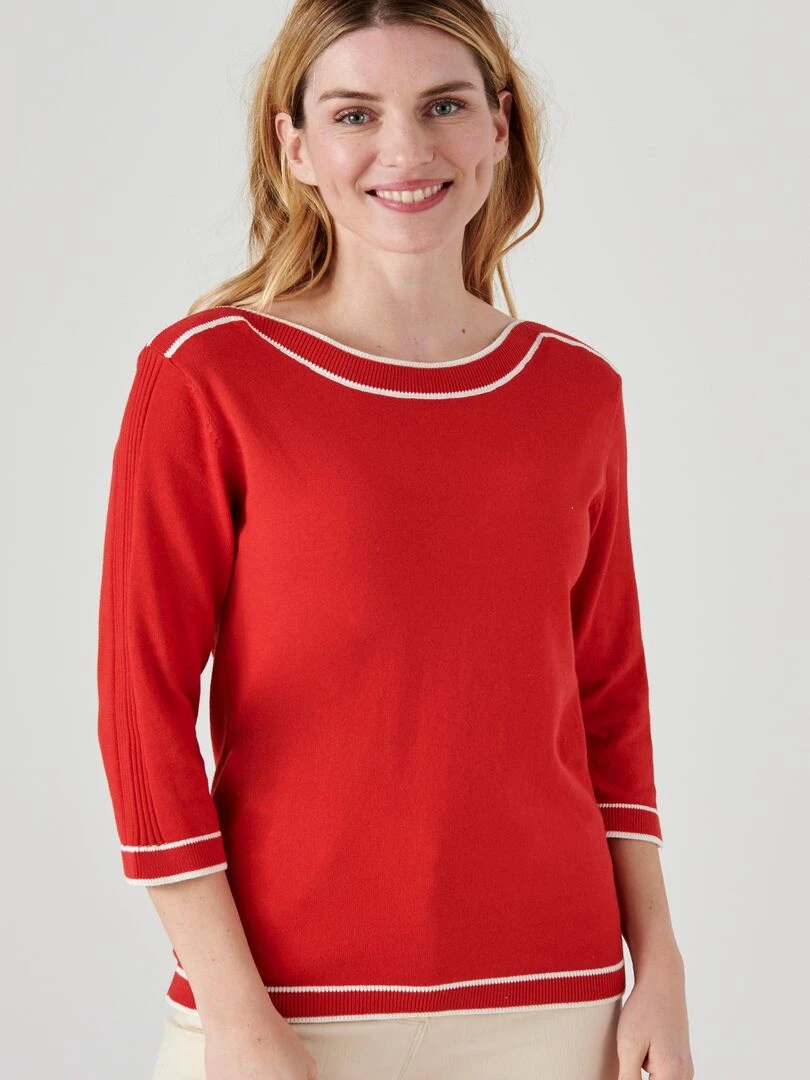 Pull rayures et côtes Damart Blanc Rouge Blanc