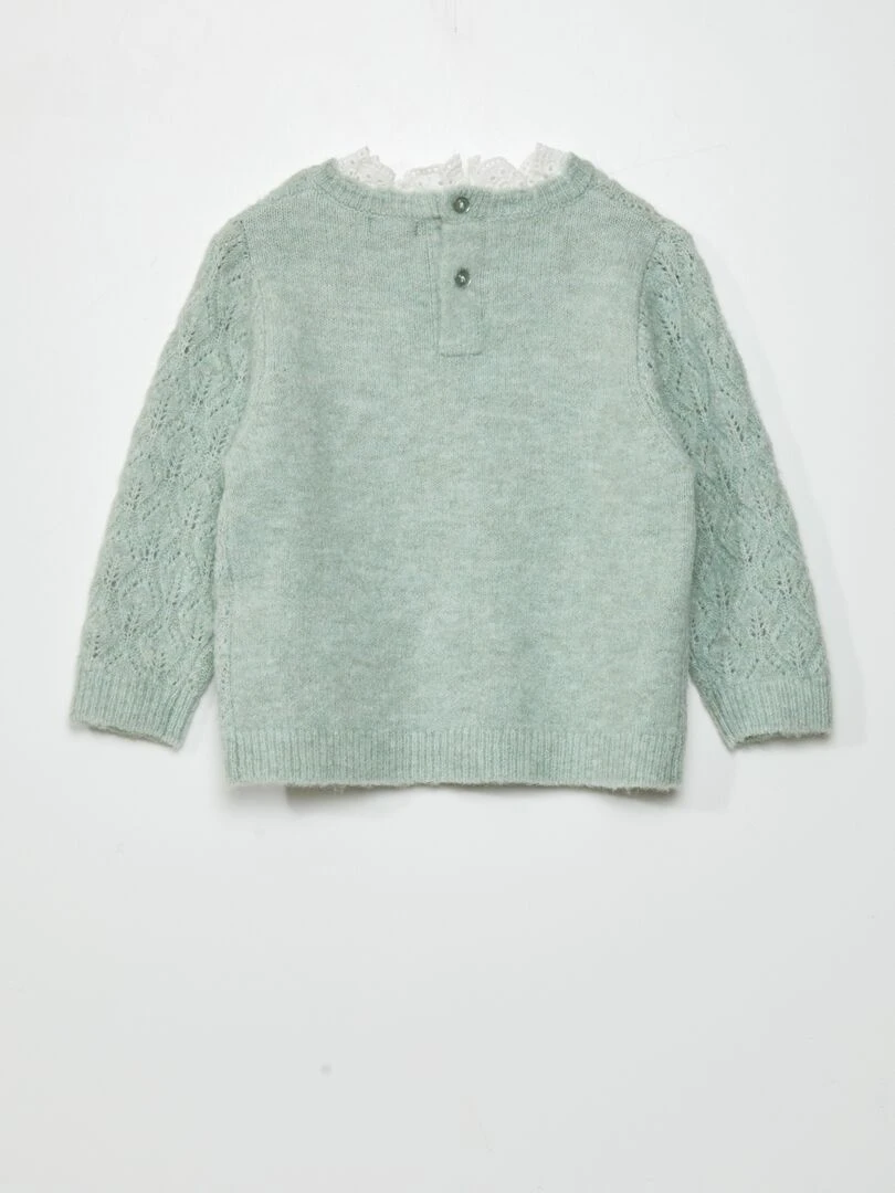 Pull en maille ajourée + broderie anglaise Vert