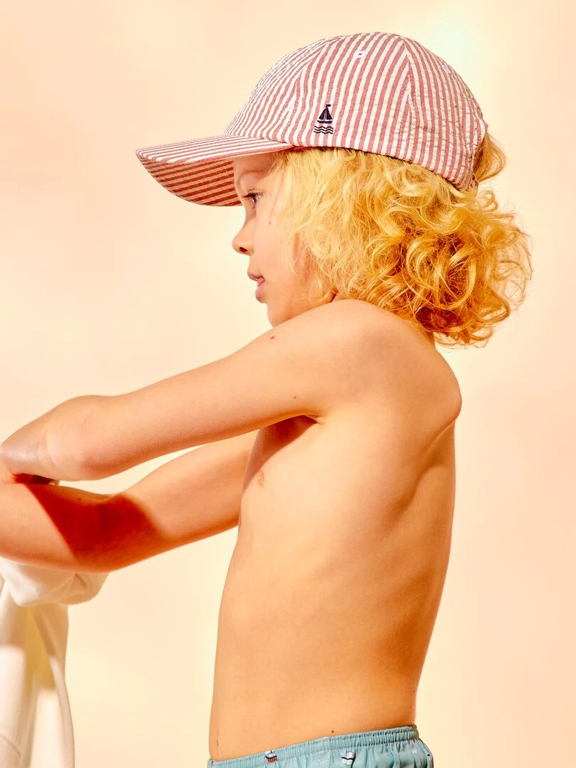Casquette rayée avec broderie voilier   Beige