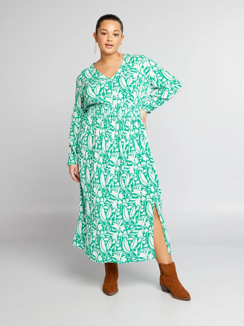 Robe longue imprimée en crêpe   Vert
