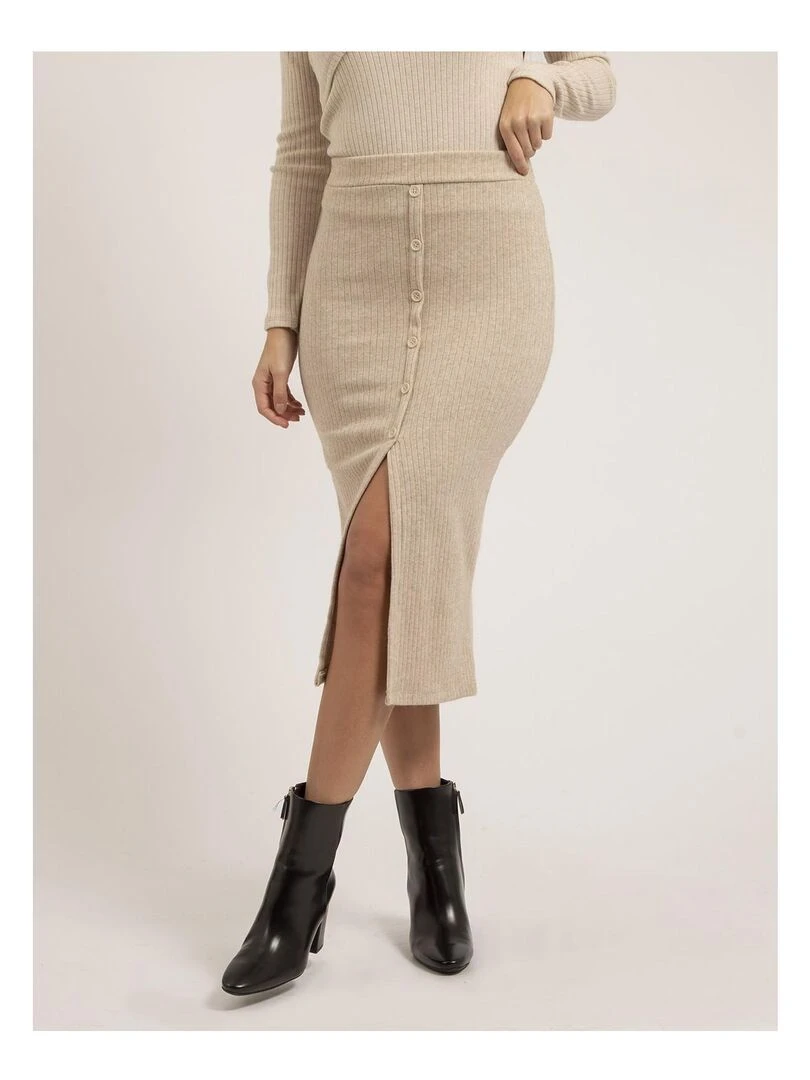 Jupe mi longue maille XASHERE Beige