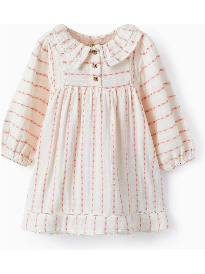 Robe en coton pour bébé fille manches longues SICILIAN DAYS Blanc