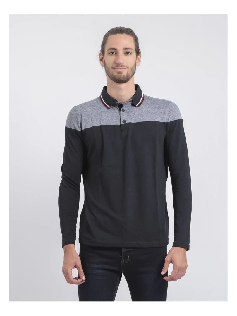 Polo manches longues pur coton POGAME Bleu marine