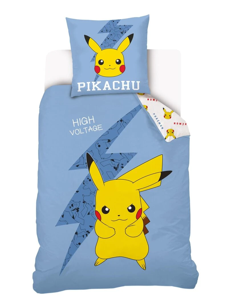Housse de couette Pikachu Pokémon éclair 140x200 cm 100% Coton Bleu