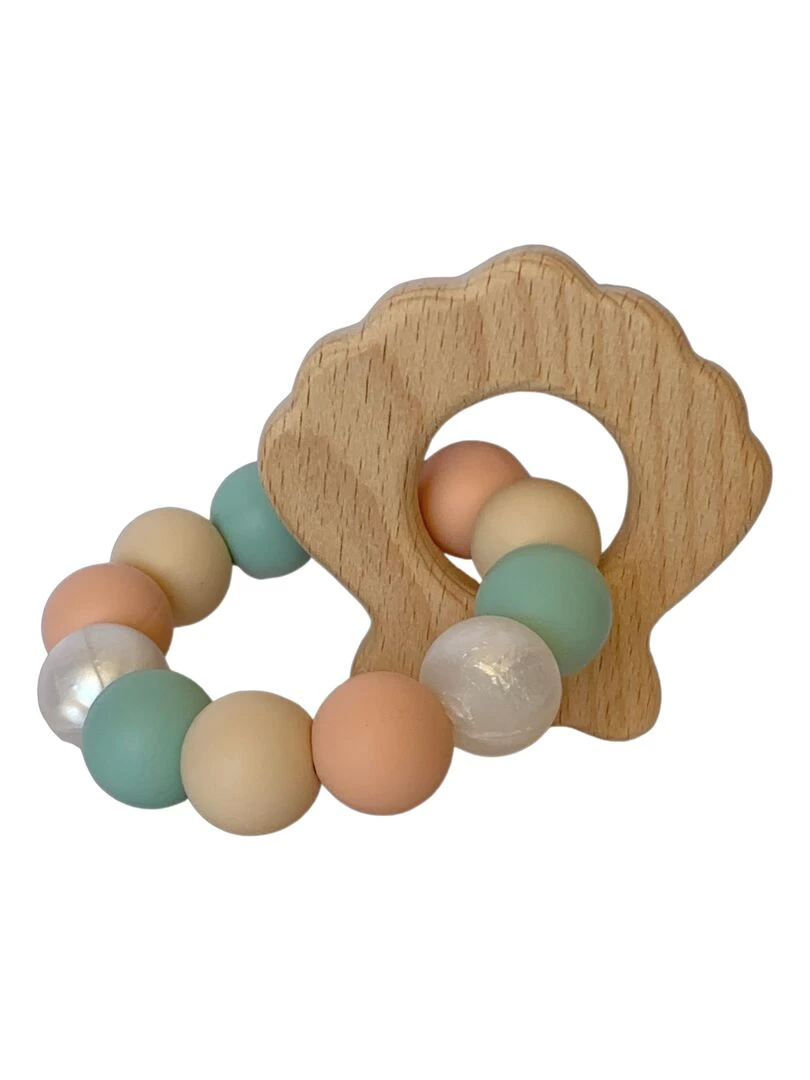 Hochet coquillage bois et silicone Rose clair