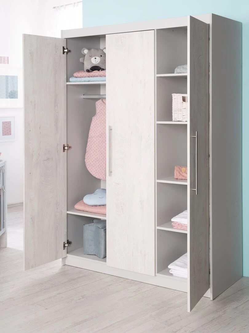 ROBA Armoire "Maren 2" à 3 portes battantes – gris clair / blanc   Gris clair