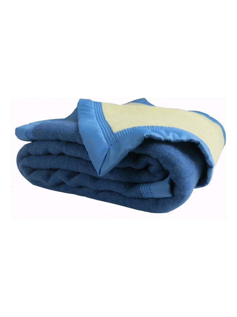 Couverture Pure Laine Vierge 600g/m2 bicolore Bleu