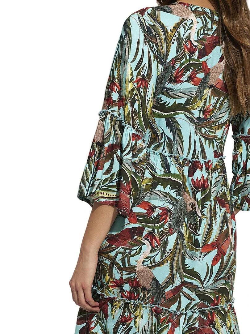 Robe de plage manches trois quarts Galapagos   Bleu turquoise