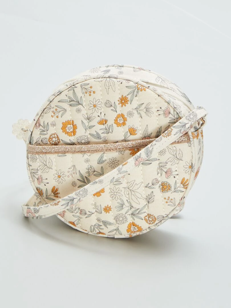 Sac rond à fleurs Beige