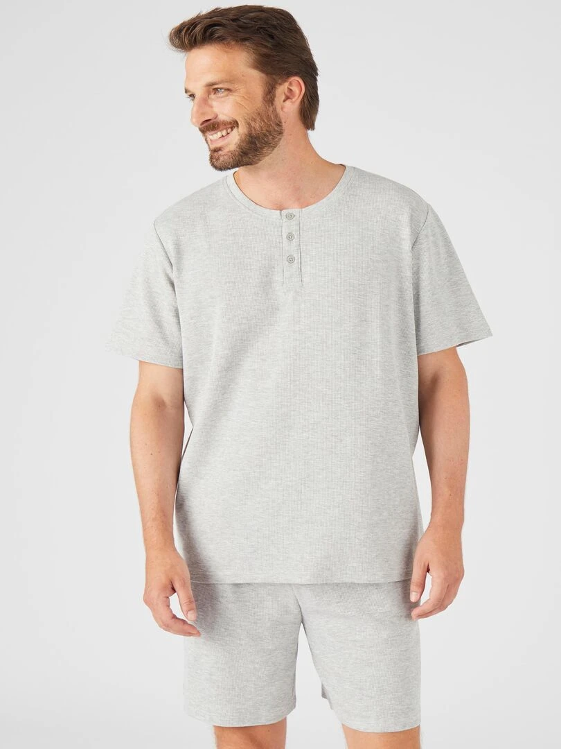 Pyjashort maille reliefée coton majoritaire Damart Gris chiné