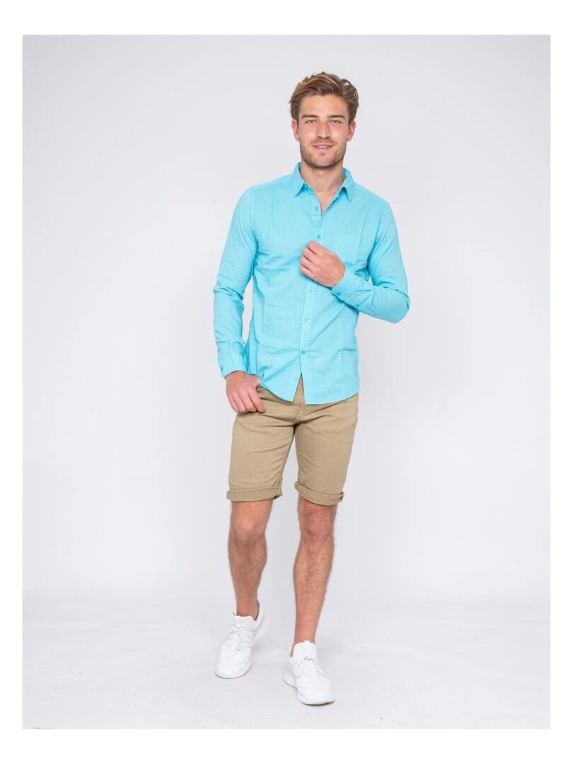 Chemise manches longues lin et coton DALICOT   Bleu turquoise