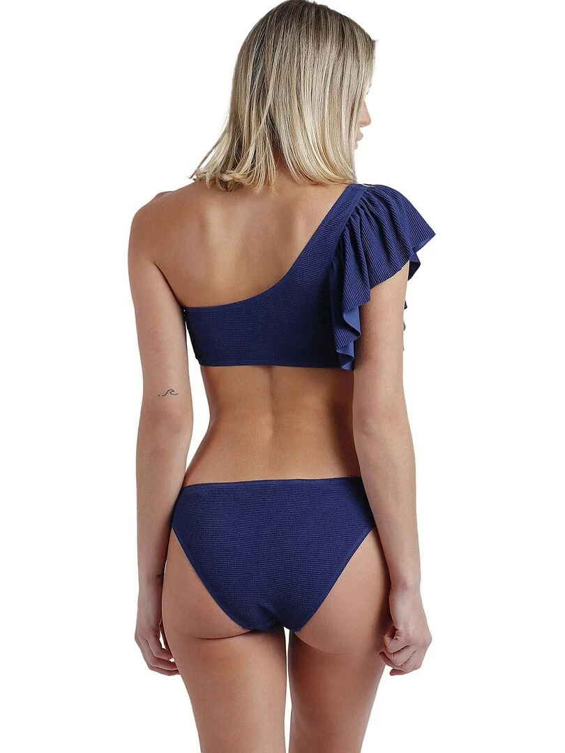 Ensemble deux pièces bikini asymétrique préformé à volants Estructura Bleu marine