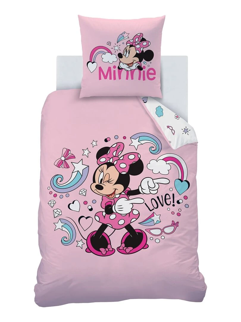 Parure de lit imprimée 100% coton  DISNEY HOME MINNIE WINK   Rose