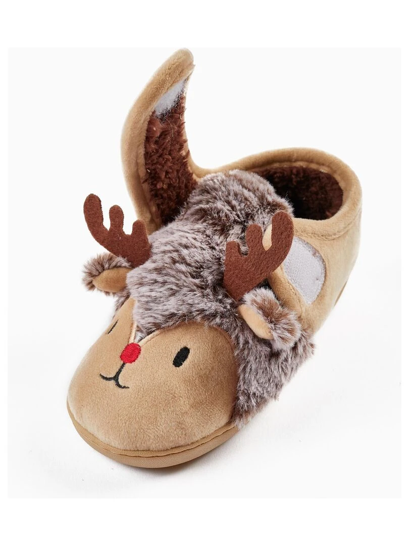 Chaussons pour Enfant 'Renne Rodolphe   Noël'   NOËL   Beige foncé