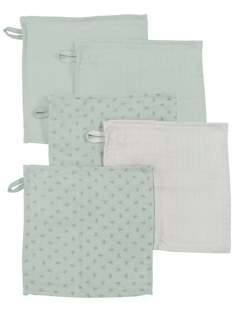 Lot de 5 Gants de Toilette "Lil Planet"   Coton Bio Oekotex   'ROBA'   Gris Vert clair