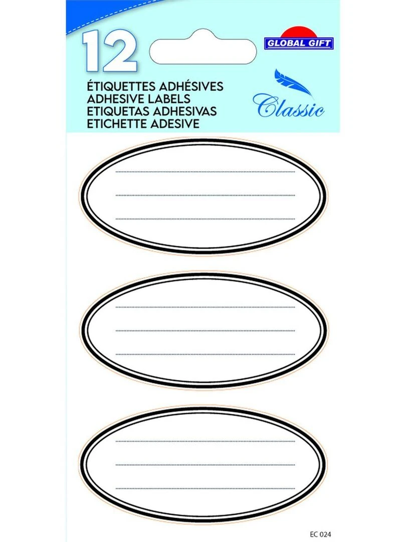 12 étiquettes adhésives scolaires Ovale Noir N/A