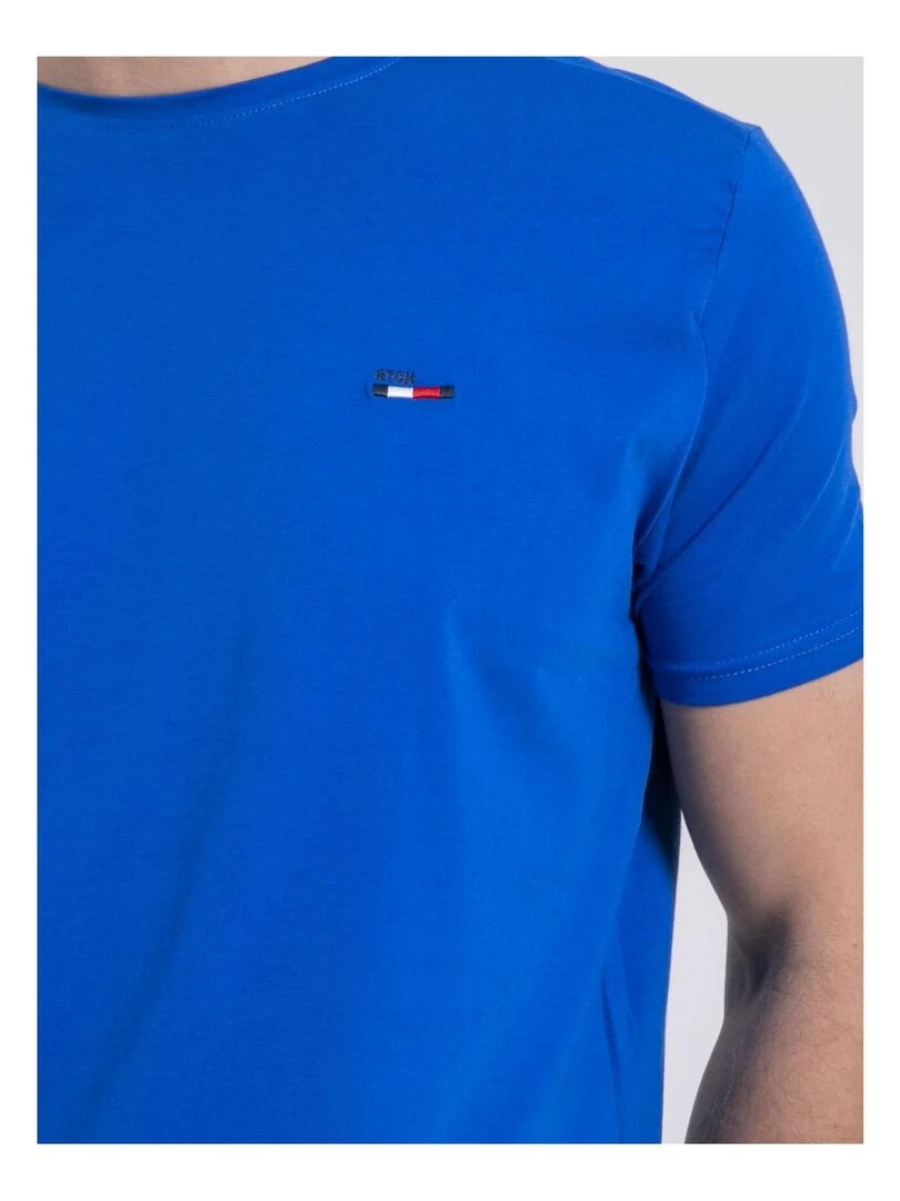T shirt col rond pur coton NEROTEN   Bleu roi