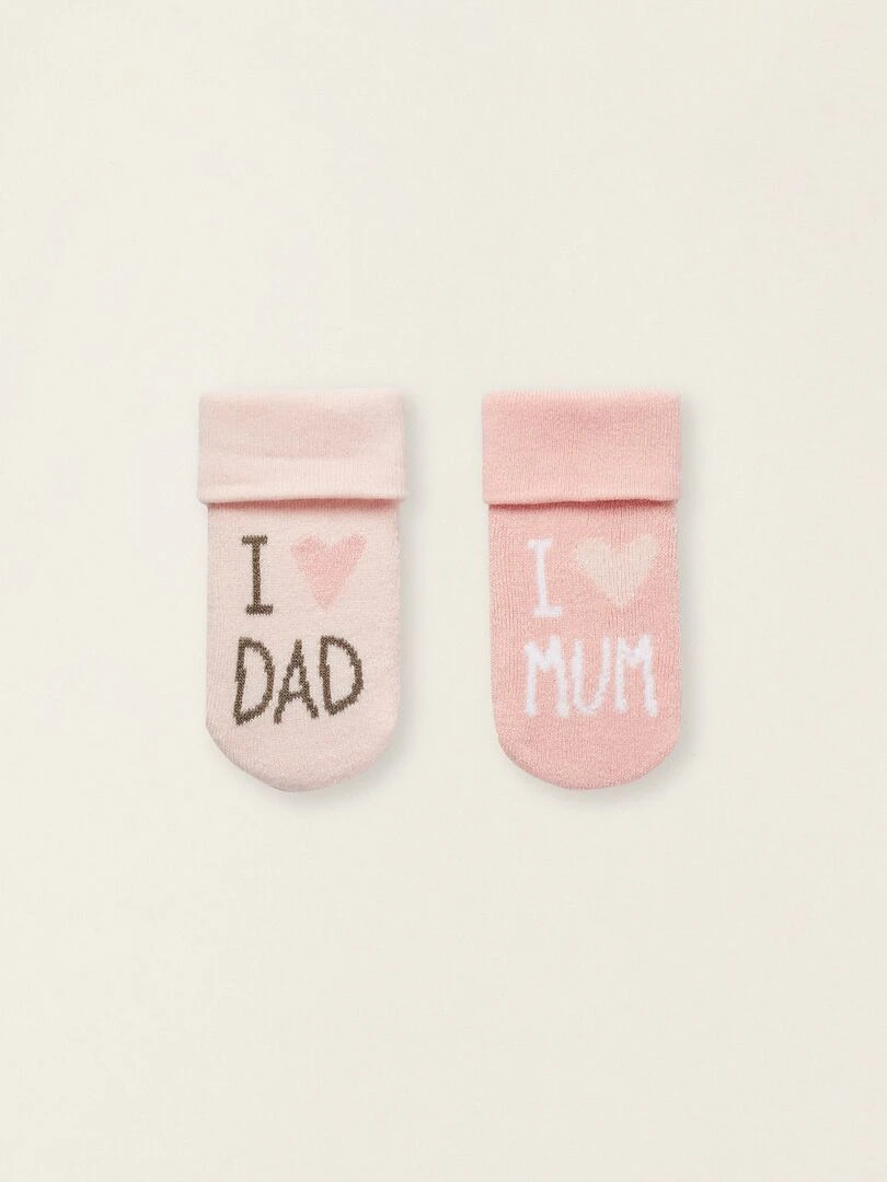 Pack 2 Paires de Chaussettes Épaisses Bébé 'I Love Mum & Dad' Multicolore