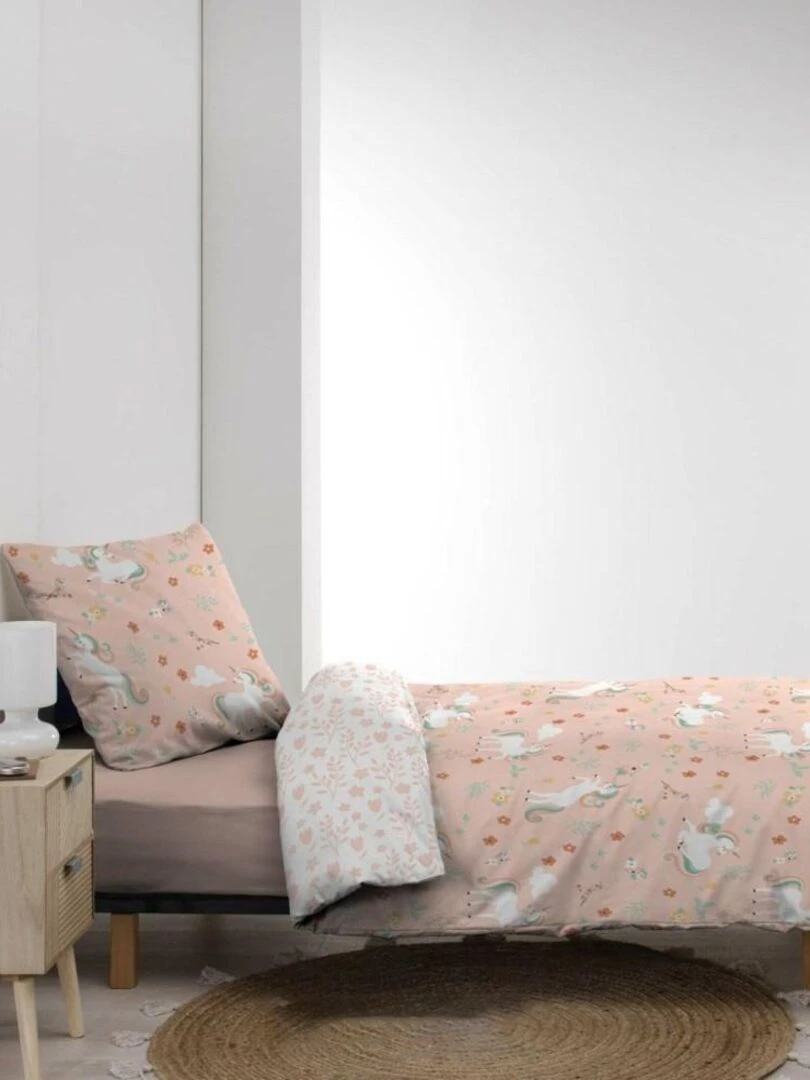 Housse de couette enfant 140x200 Majestic + 1 taie microfibre   Rose