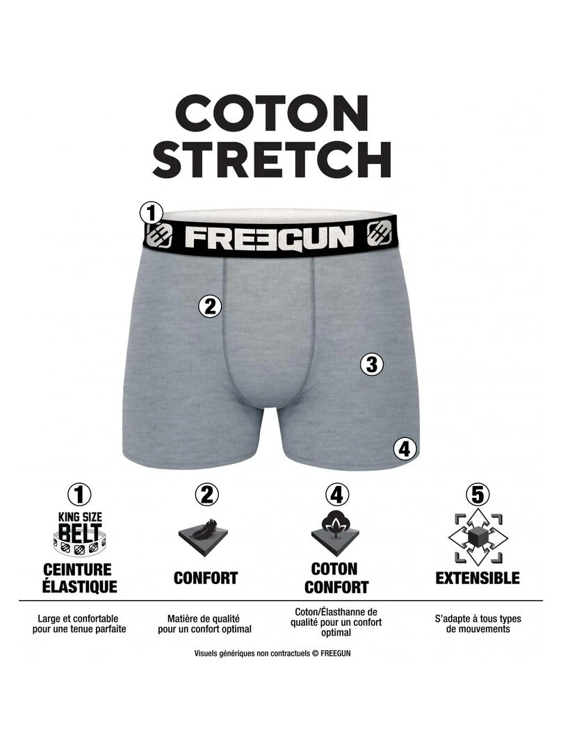 Lot de 4 Boxers homme coton Bleu Freegun Noir