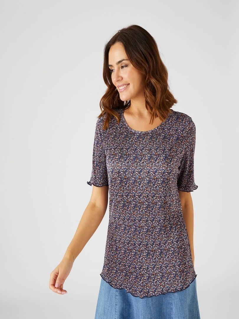 Top en maille plissée manches courtes   Damart   Bleu marine