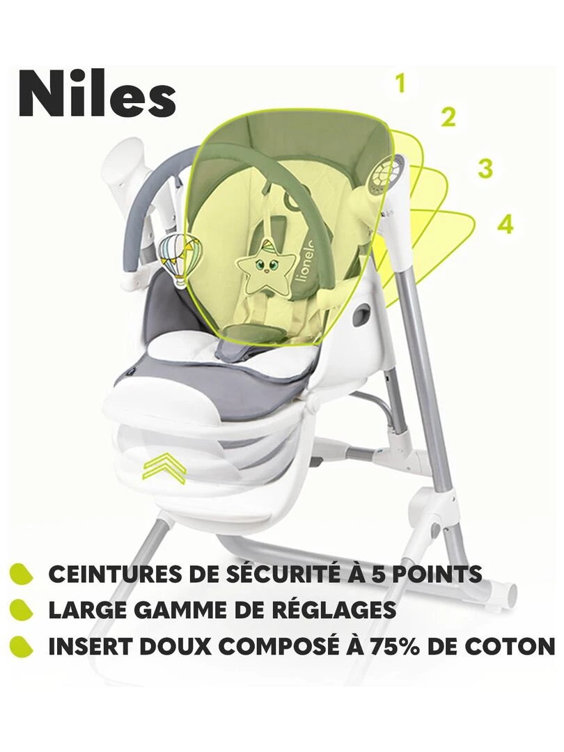 LIONELO Niles   Chaise haute et balancelle bébé   Évolutif 2en1   Gris Blanc