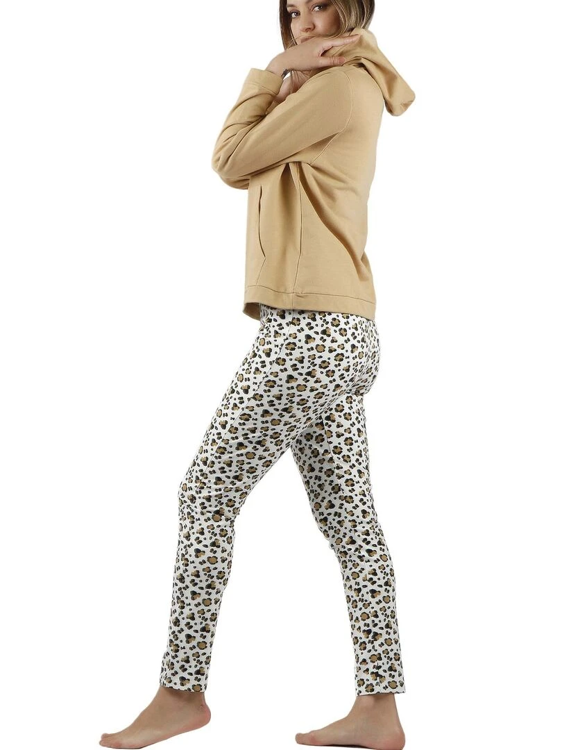 Pyjama tenue pantalon top à capuche Minnie Leopardo Disney   Marron