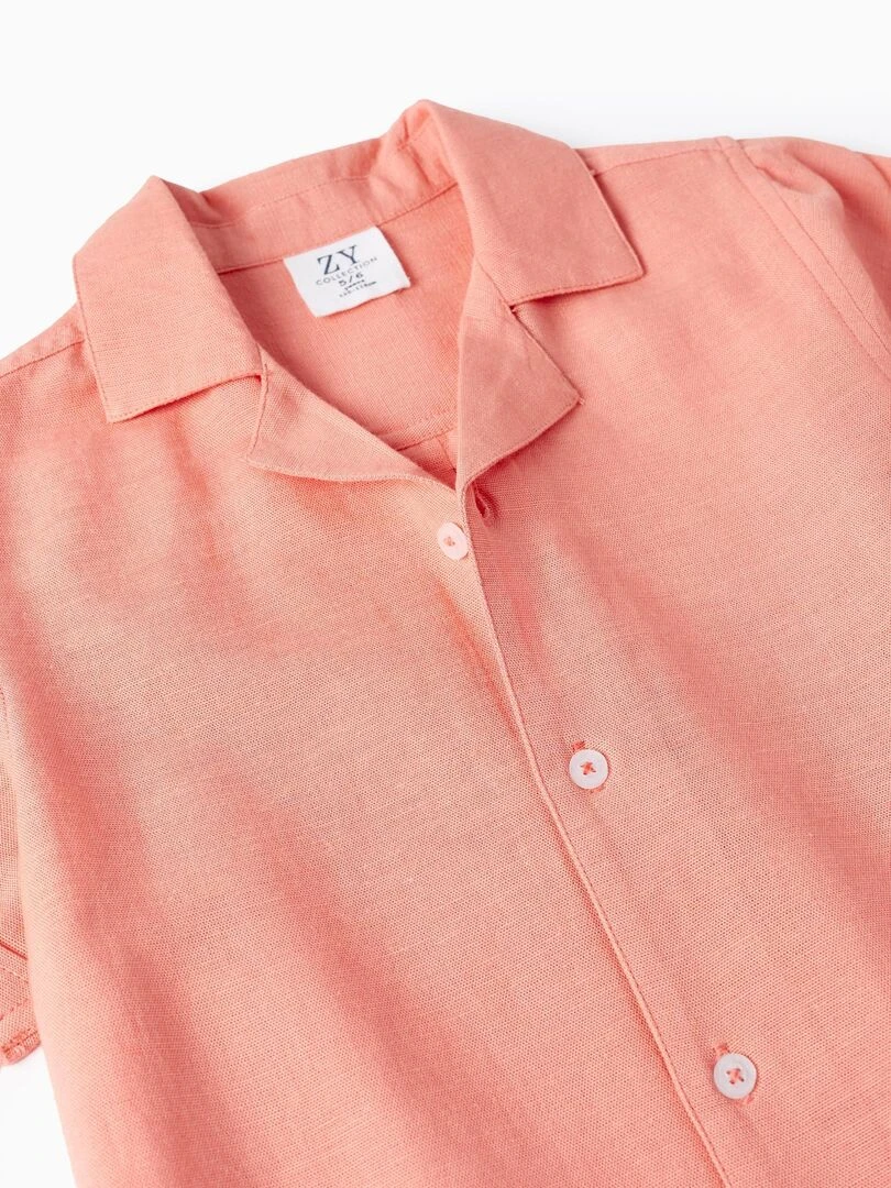 Chemise à Manches Courtes en Lin pour Garçon manches courtes   Rose