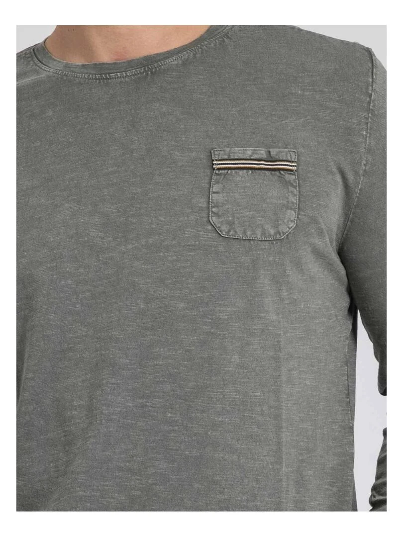 T shirt manches longues col rond pur coton JABITAL   Kaki