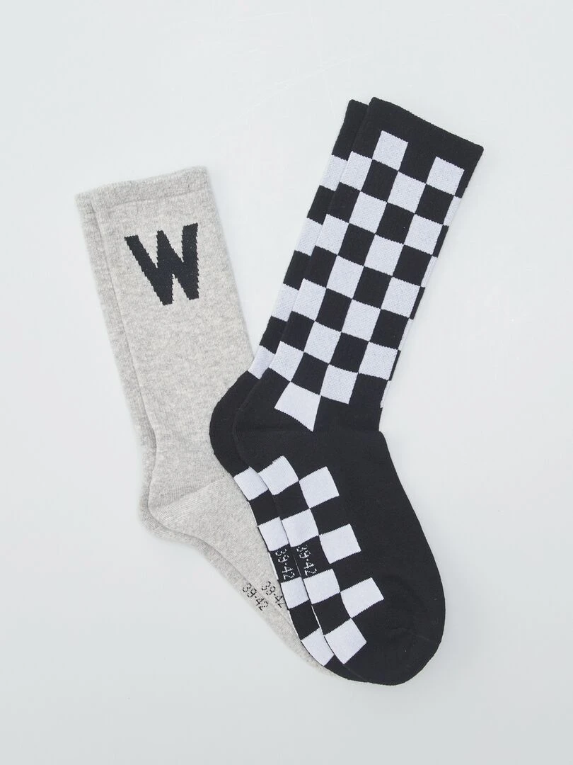 Lot de 2 paires de chaussettes Damier/gris
