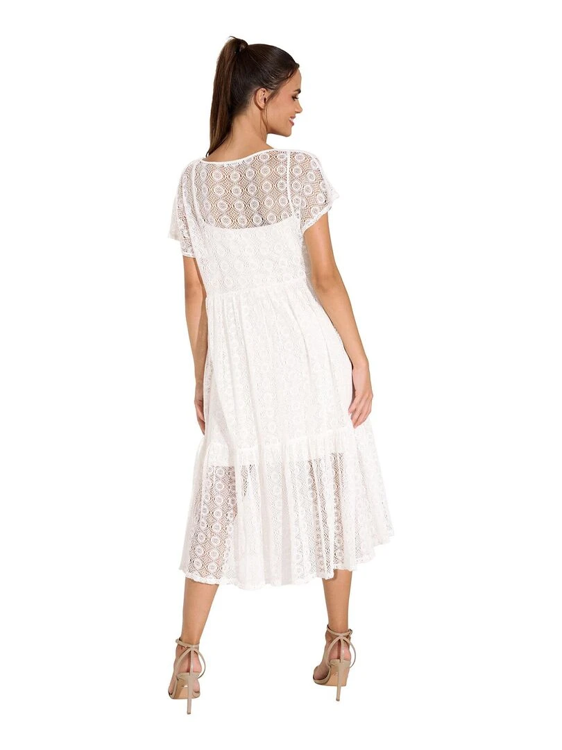 Robe longue estivale manches courtes Rimini Ecru
