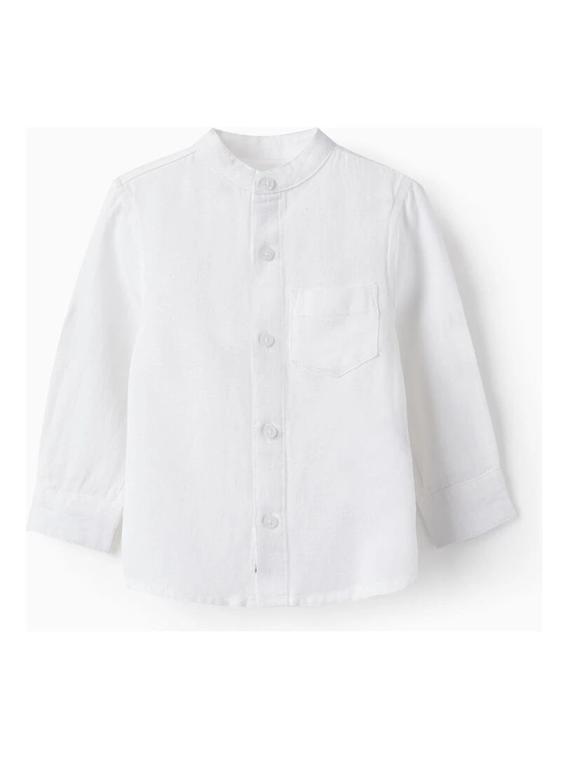 Chemise à manches longues en lin pour bébé garçon manches longues CÉRÉMONIE Blanc