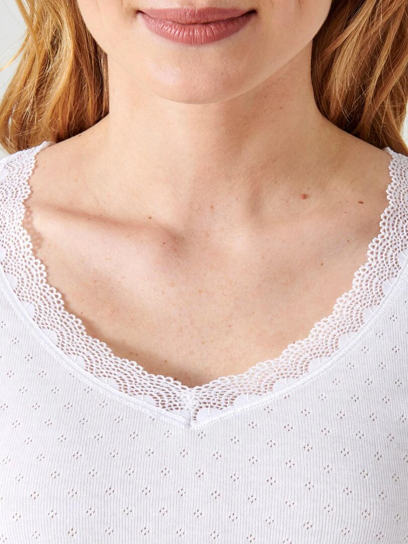 Lot de 2 t shirts Essential maille jacquard et dentelle pur coton peigné   Damart   Blanc