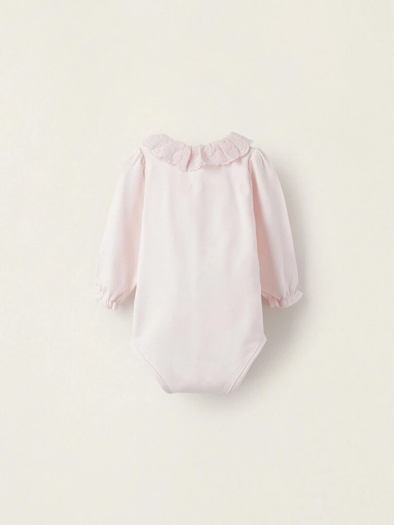 Body en coton avec broderie anglaise pour nouveau né manches longues ATLANTIC COMPANY Rose