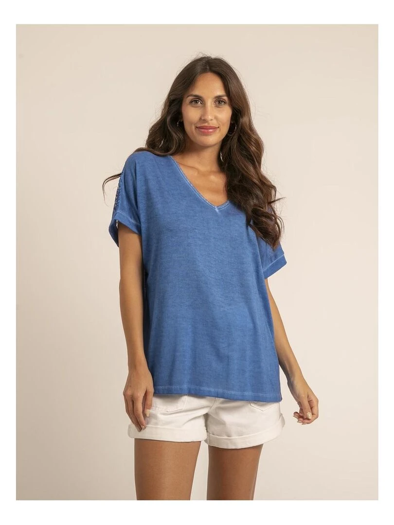 T shirt dentelle FERASSIA Bleu roi