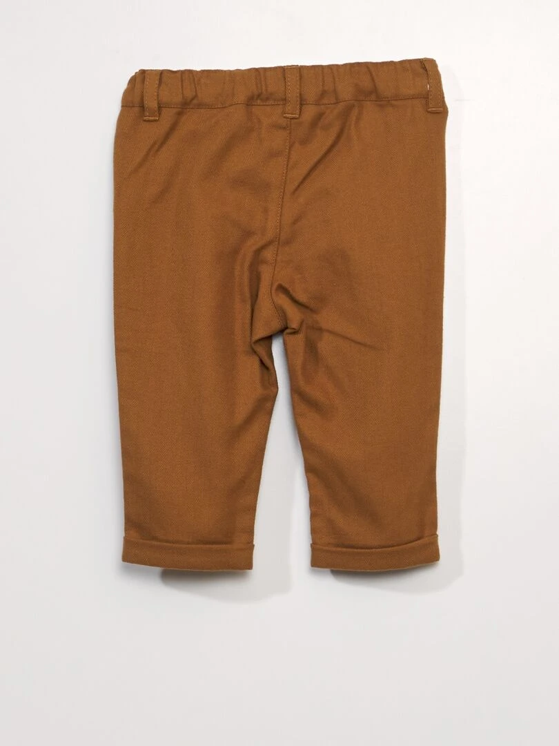 Ensemble 2 pièces   Chemise col mao + pantalon chino   Blanc/marron