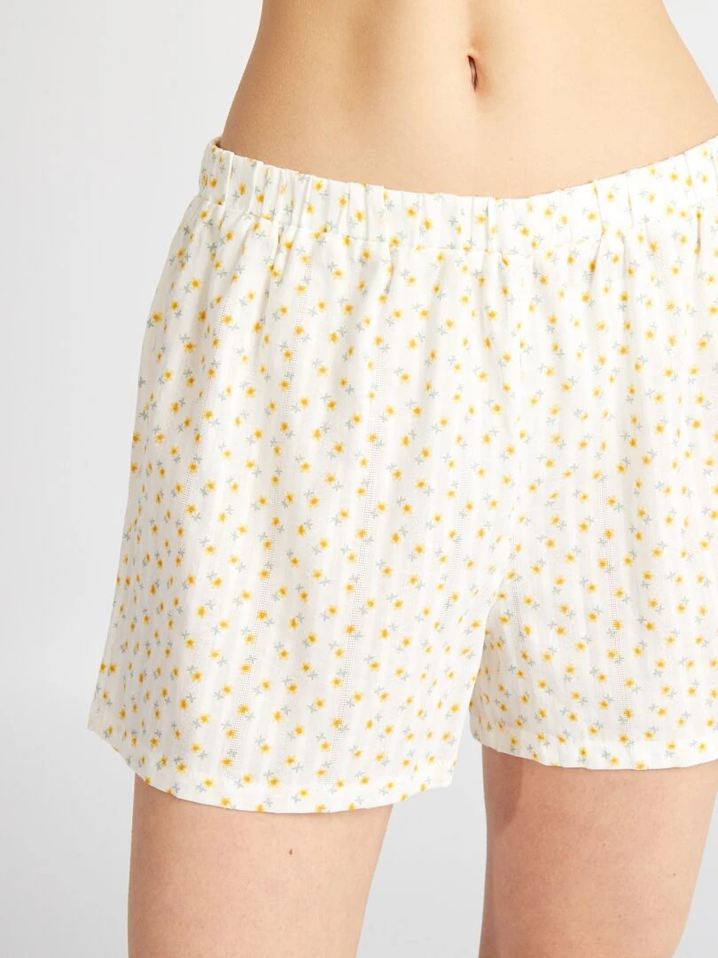 Pyjama court   chemise short   2 pièces   Blanc/jaune