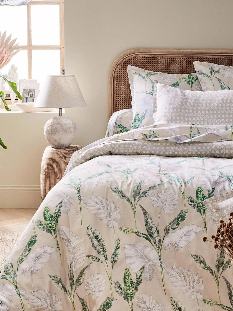Parure de couette en satin aux impressions exotiques Beige