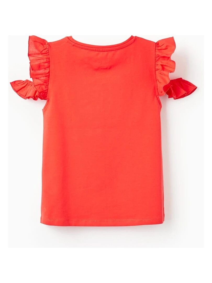 T Shirt En Coton à Volants Pour Fille 'Fleurs' manches courtes PICASSO Rouge