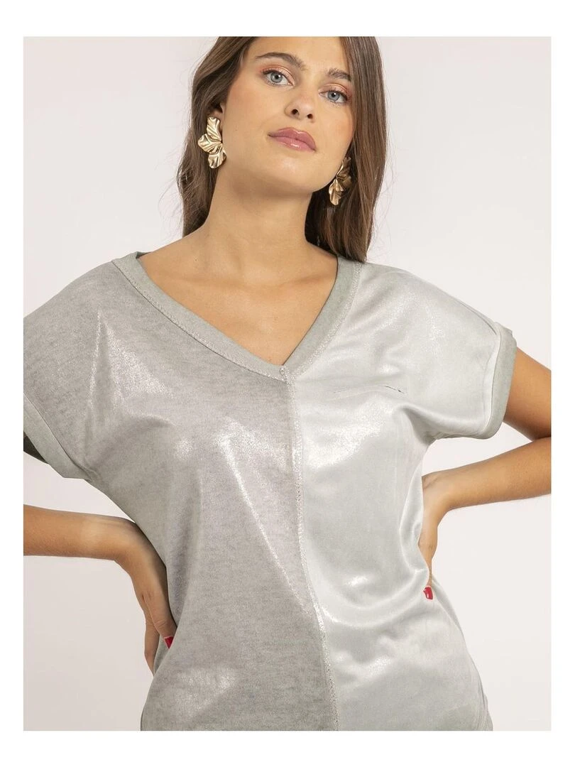 T shirt col V bimatière FAZZY   Kaki